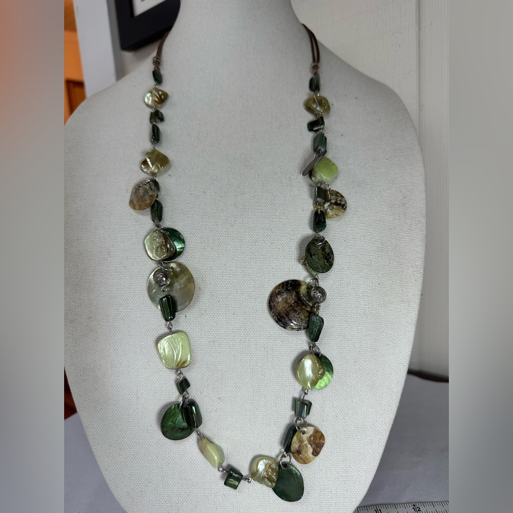 Long funky green shell statement necklace